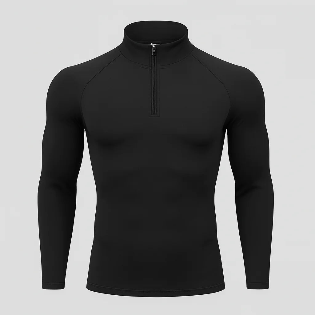 CAMISETA MANGA LONGA COM FECHO MÉDIO PRETO