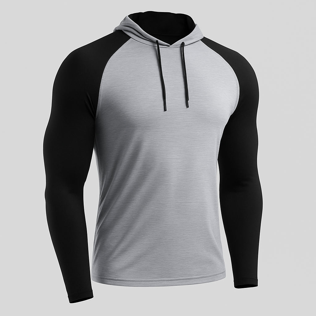 JAQUETA ESPORTIVA COM CAPUZ CINZA COM MANGAS PRETAS