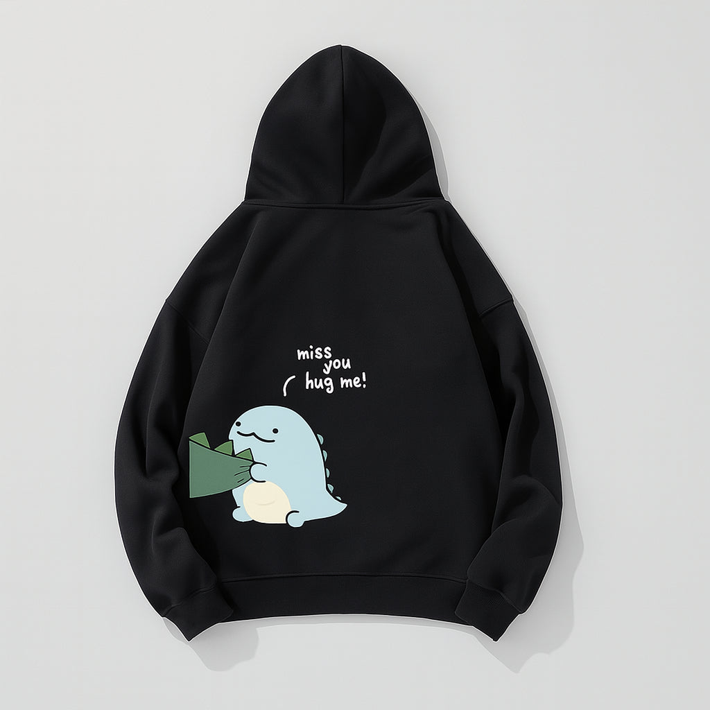 MOLETOM CASAL DINOSSAUROS ANIMADOS PRETO "MISS YOU HUG ME!"