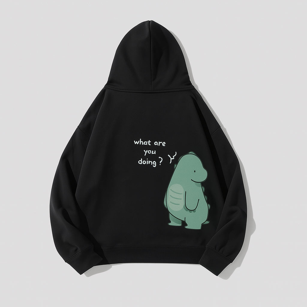 MOLETOM CASAL DINOSSAUROS ANIMADOS PRETO "WHAT ARE YOU DOING?"