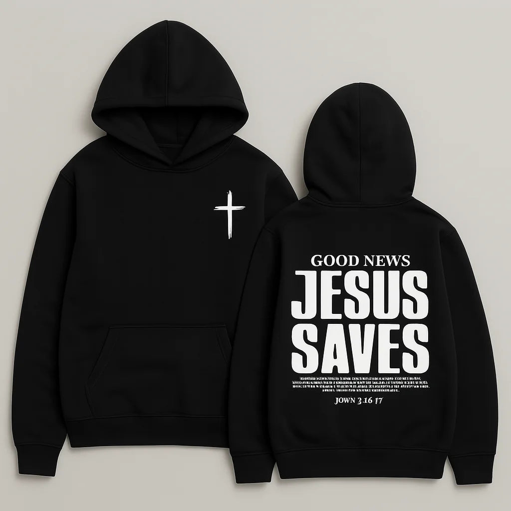 MOLETOM COM CAPUZ BOLSO CANGURU "JESUS SAVES" PRETO