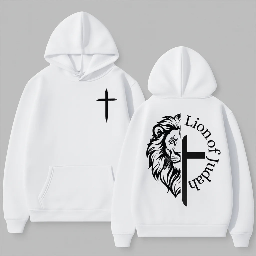 MOLETOM COM CAPUZ BOLSO CANGURU "LION OF JUDAH" BRANCO