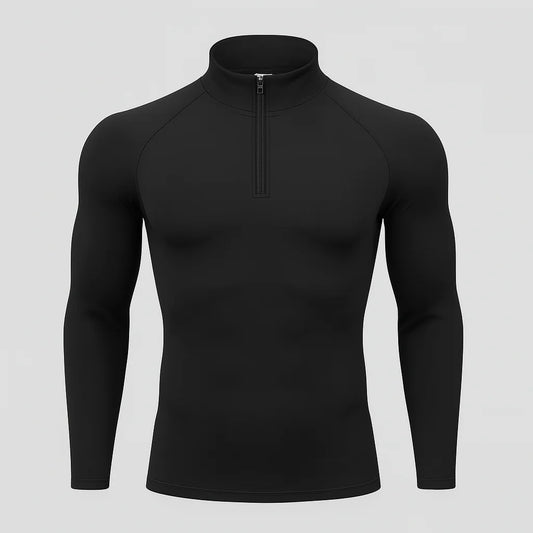 CAMISETA MANGA LONGA COM FECHO MÉDIO PRETO