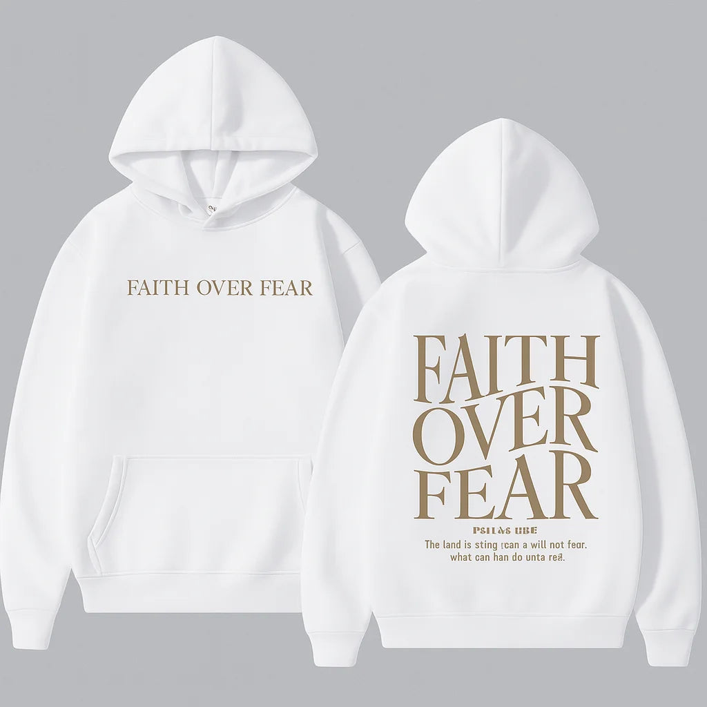 MOLETOM COM CAPUZ BOLSO CANGURU "FAITH OVER FEAR"  BRANCO
