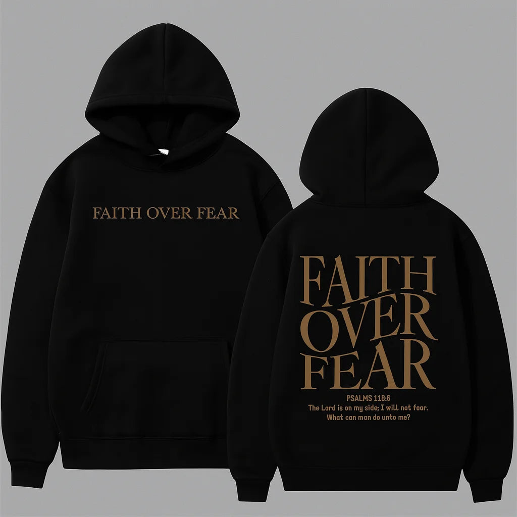 MOLETOM COM CAPUZ BOLSO CANGURU "FAITH OVER FEAR" PRETO