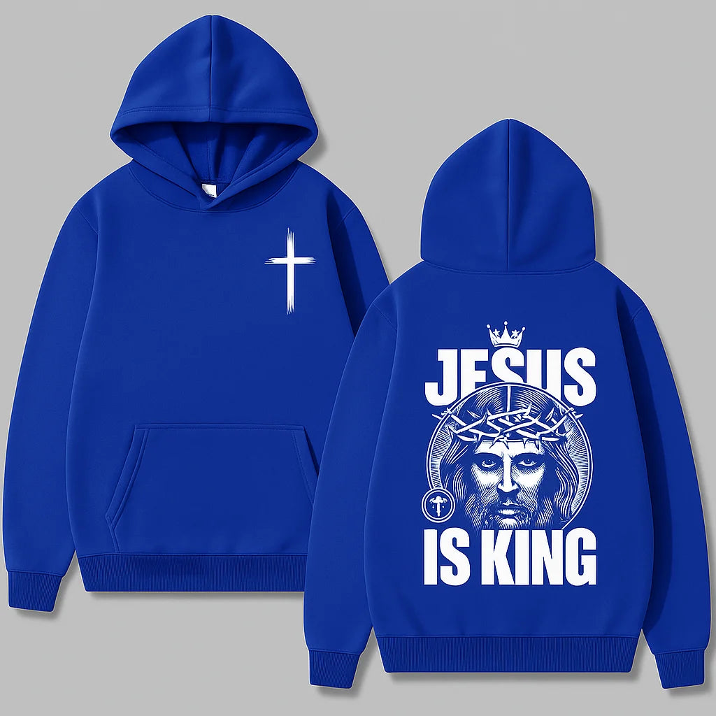 MOLETOM COM CAPUZ BOLSO CANGURU "JESUS IS KING" AZUL