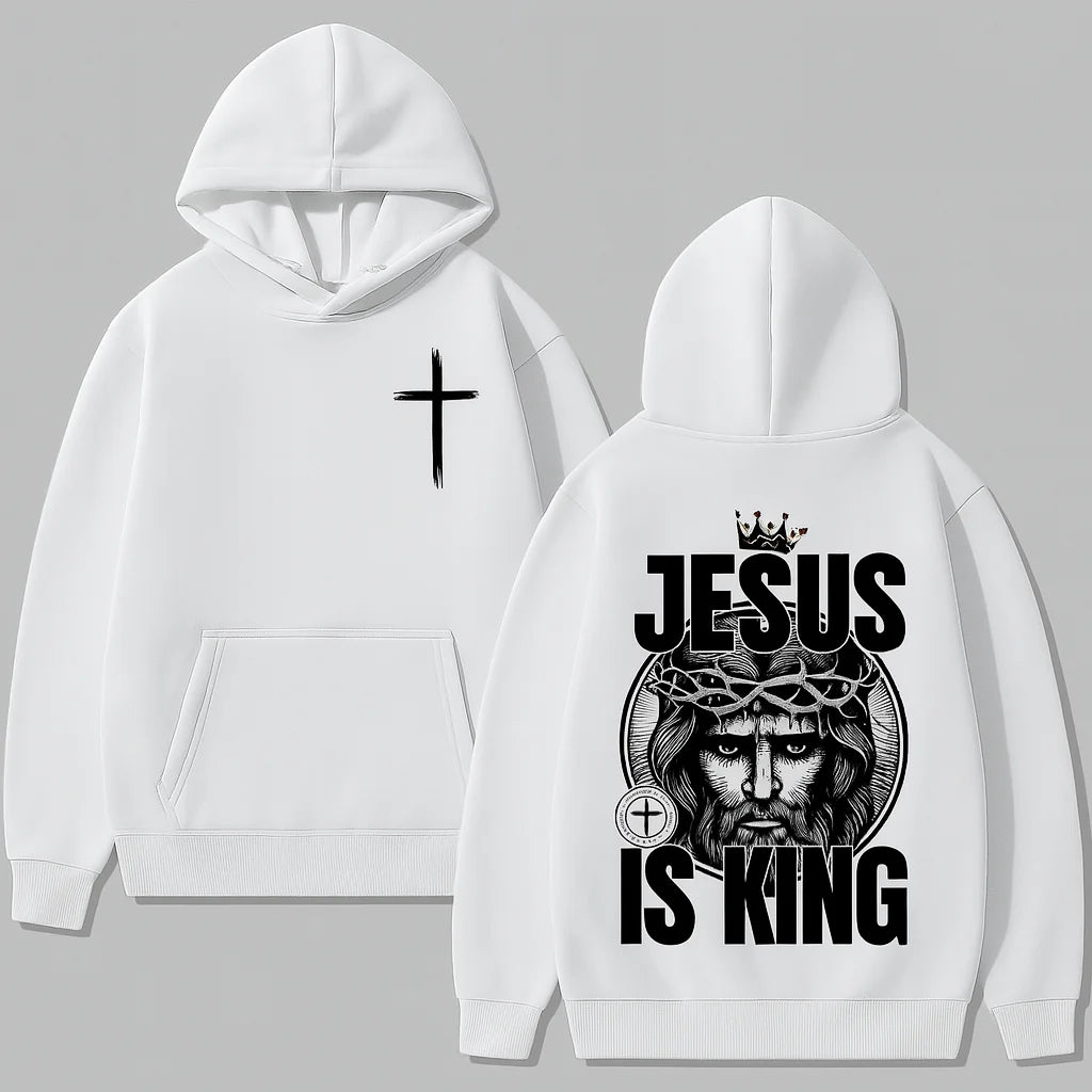 MOLETOM COM CAPUZ BOLSO CANGURU "JESUS IS KING" BRANCO