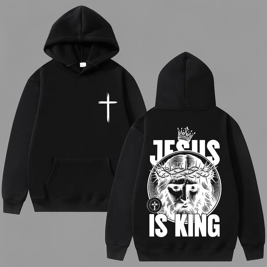 MOLETOM COM CAPUZ BOLSO CANGURU "JESUS IS KING" PRETO