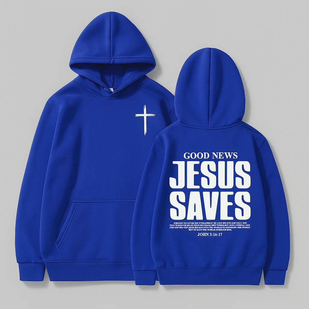 MOLETOM COM CAPUZ BOLSO CANGURU "JESUS SAVES" AZUL