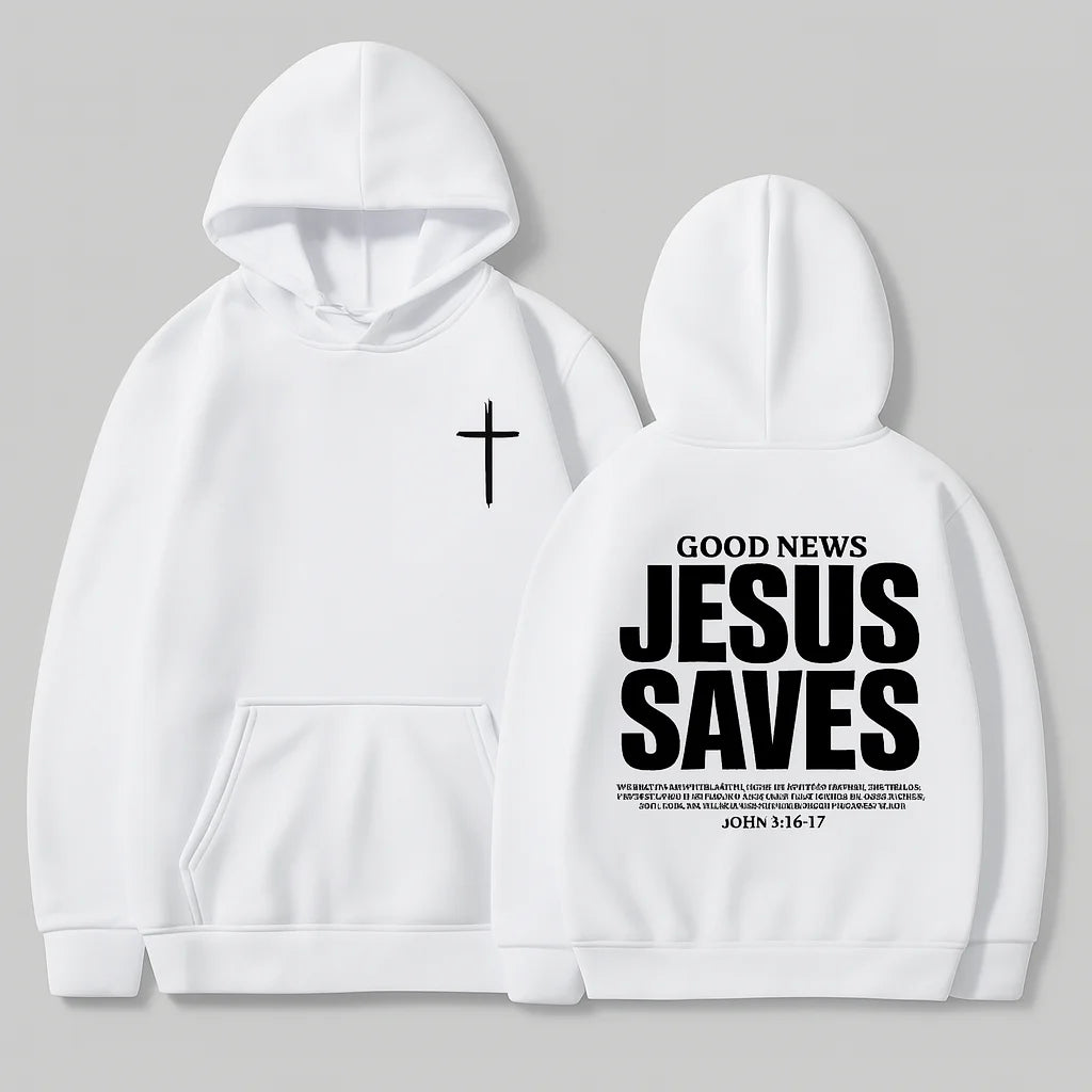 MOLETOM COM CAPUZ BOLSO CANGURU "JESUS SAVES" BRANCO