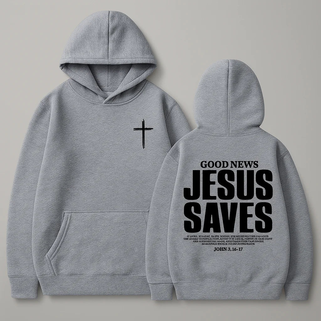MOLETOM COM CAPUZ BOLSO CANGURU "JESUS SAVES" CINZA