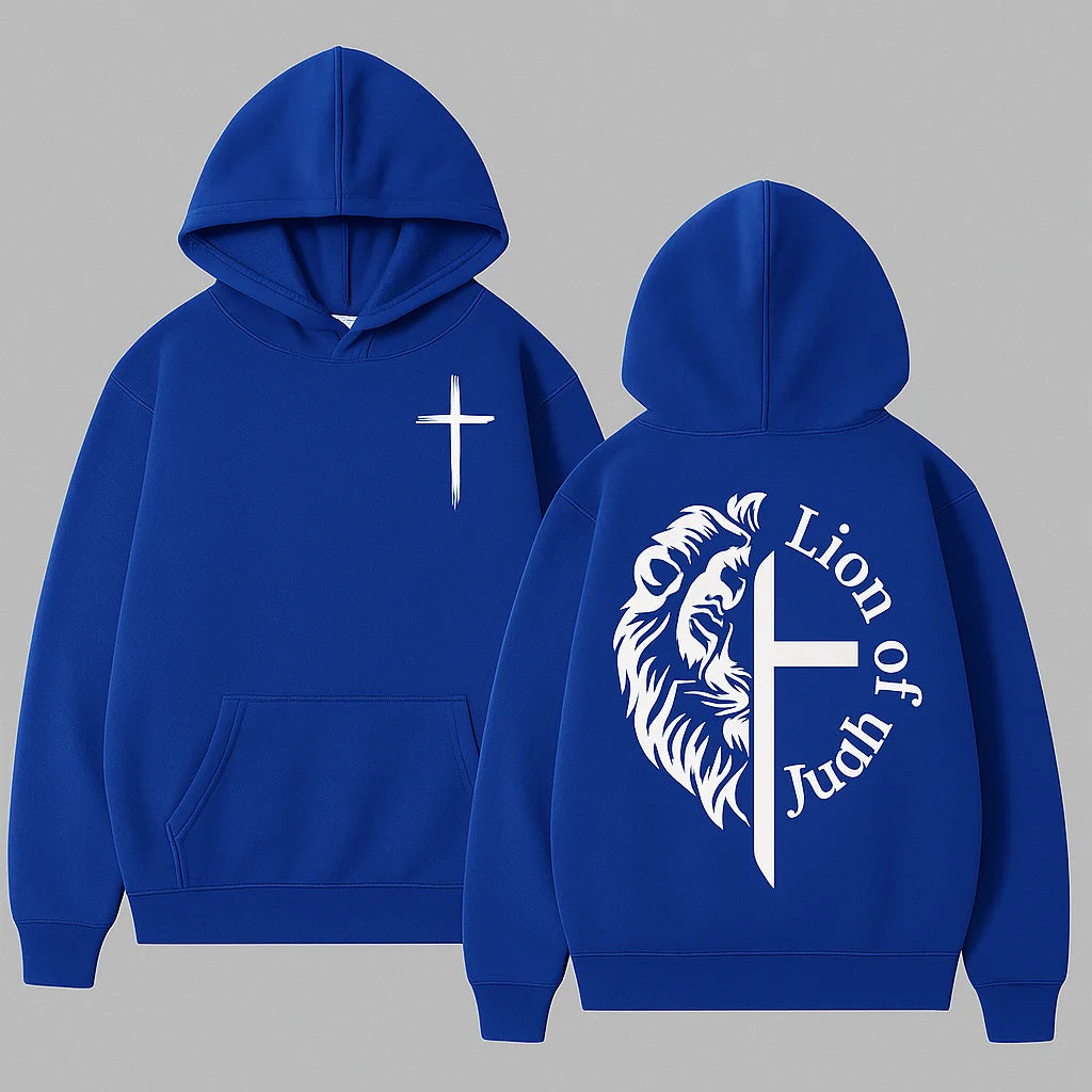 MOLETOM COM CAPUZ BOLSO CANGURU "LION OF JUDAH" AZUL