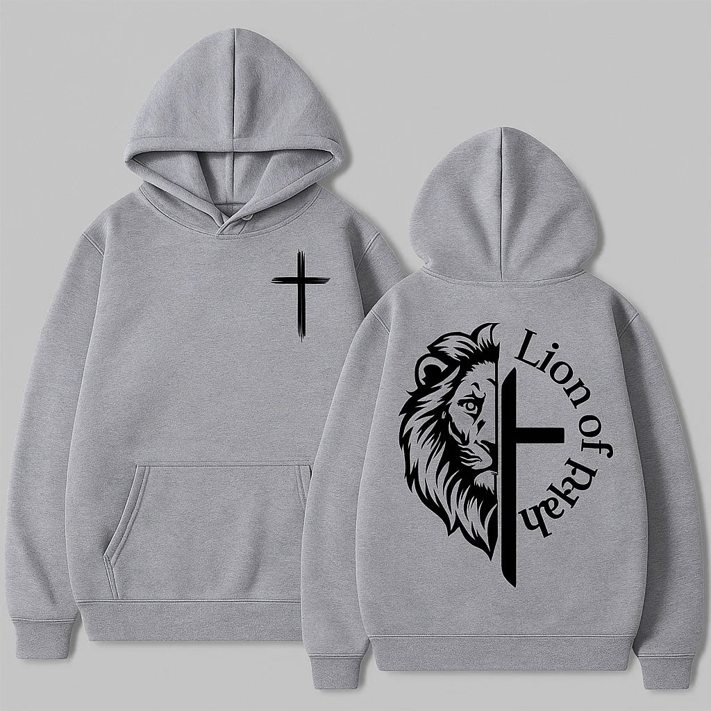 MOLETOM COM CAPUZ BOLSO CANGURU "LION OF JUDAH" CINZA