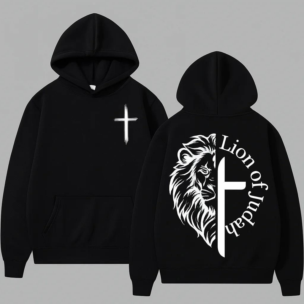 MOLETOM COM CAPUZ BOLSO CANGURU "LION OF JUDAH" PRETO