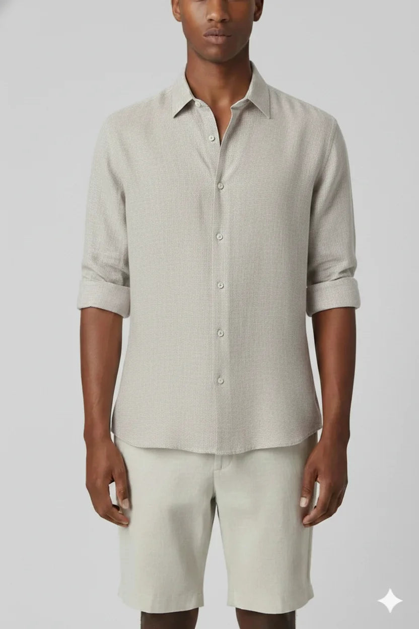 camisa manga longa linho bege